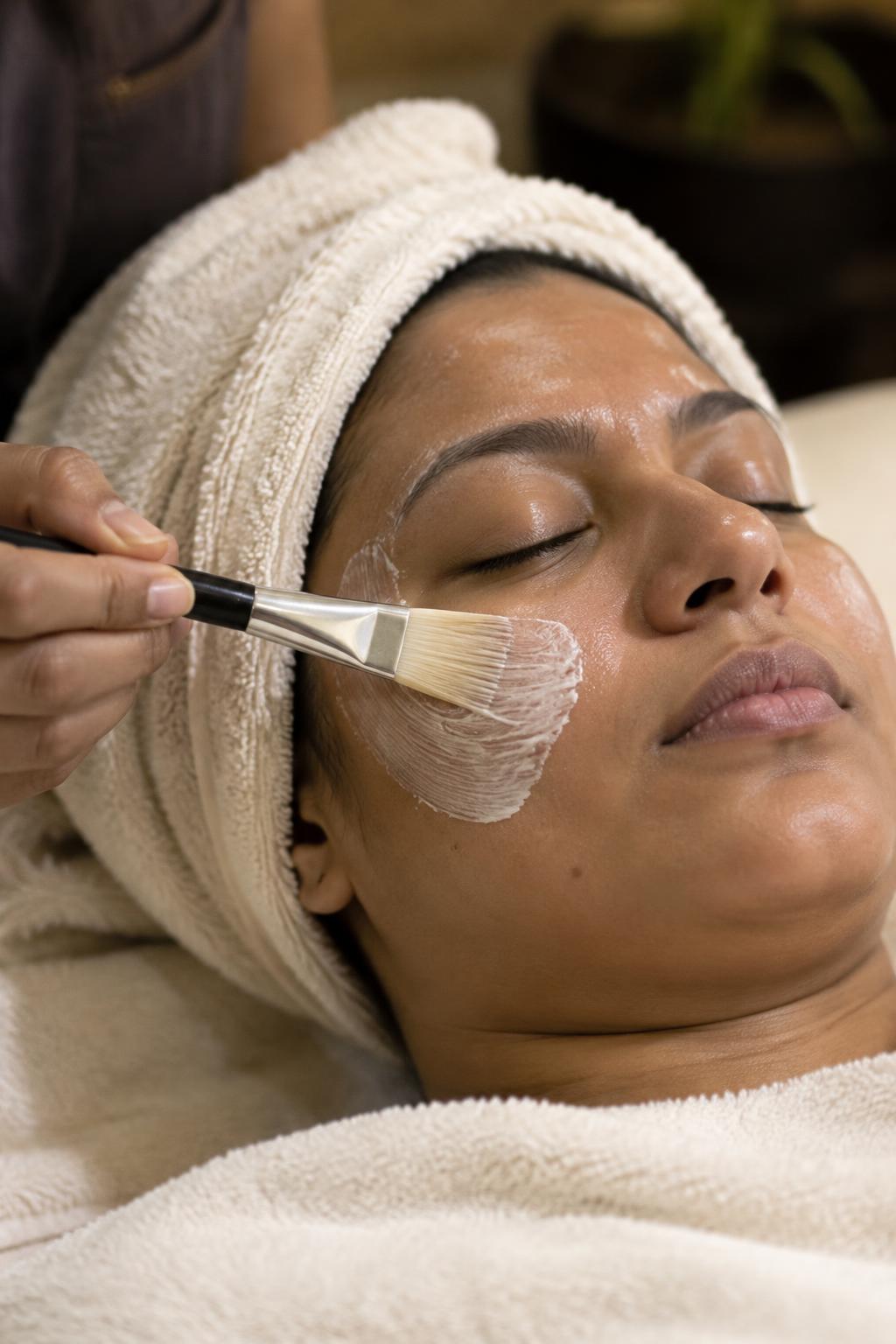 Illustrative photograph of a facial mask treatment on Indian skin